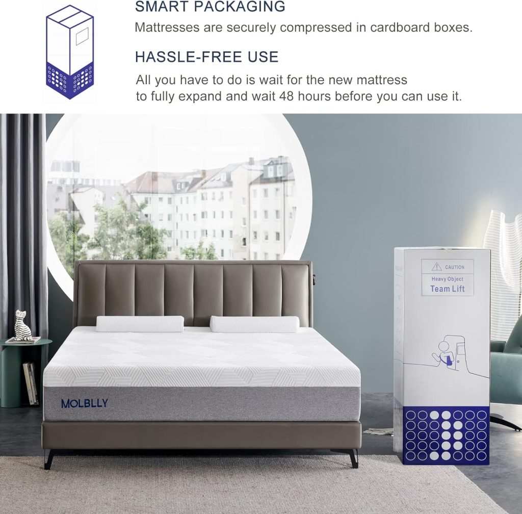 Molblly King Mattress, 12 inch Gel Memory Foam King Size Mattress in a Box, Medium Firm Bed Mattress King, Cool Sleep Comfy Support, 10 Year Support