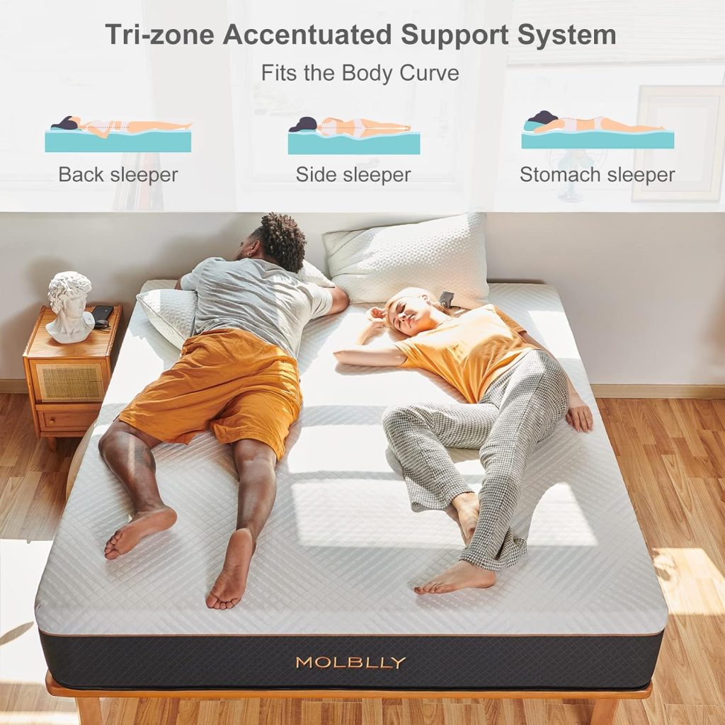 Molblly Queen Mattress - 12-Inch Hybrid Mattress with Individual Pocket Springs and Foam, Queen Size Bed, Breathable and Pressure-Relieving, Medium, Mattresses Queen Size 60*80*12