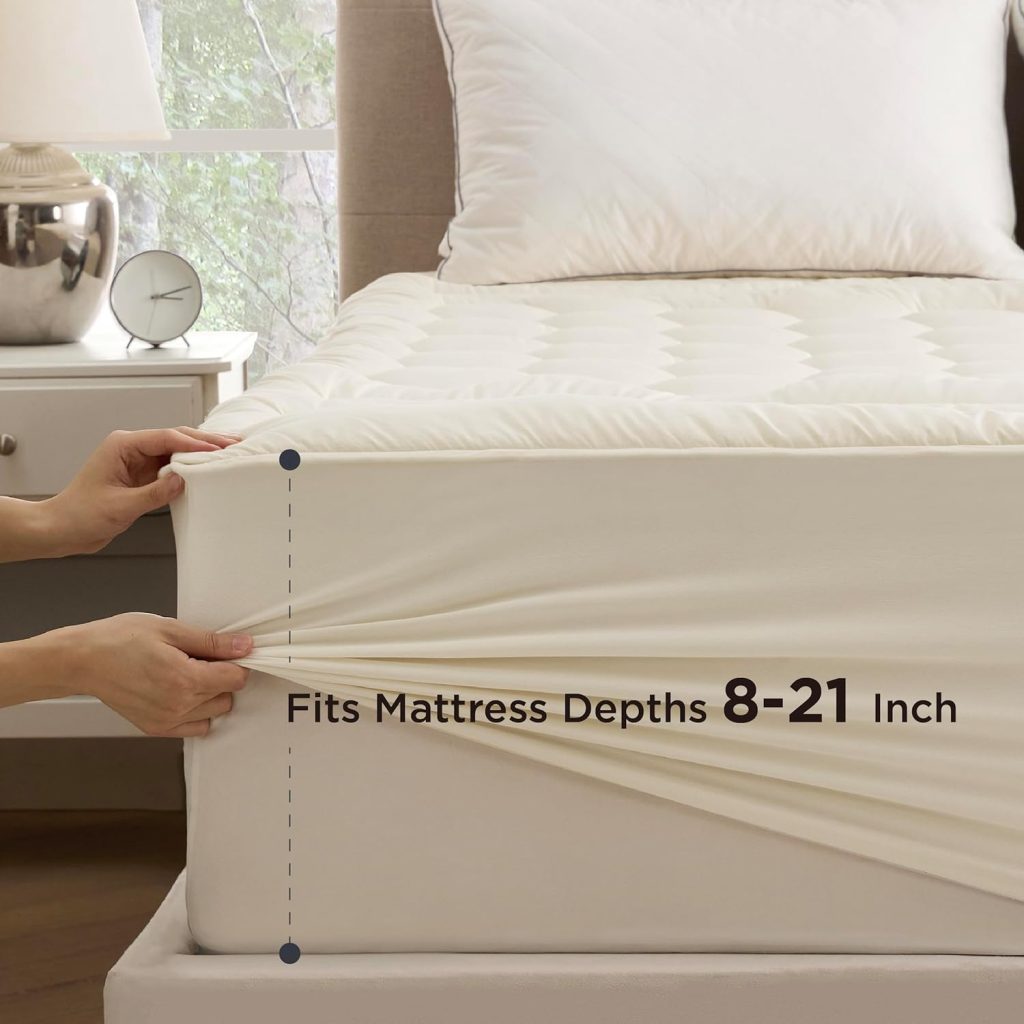 Bedsure Queen Size Mattress Pad - Soft Mattress Cover Padded, Quilted Fitted Mattress Protector with 8-21 Deep Pocket, Breathable Fluffy Pillow Top, White, 60x80 Inches