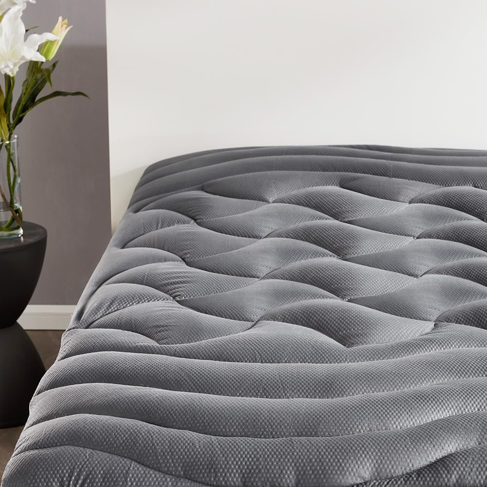 SLEEP ZONE Cooling Queen Mattress Topper, Premium Zoned Cool Mattress Pad Cover, Padded Mattress Protector Breathable Washable, Deep Pocket 8-21 (Grey, Queen)