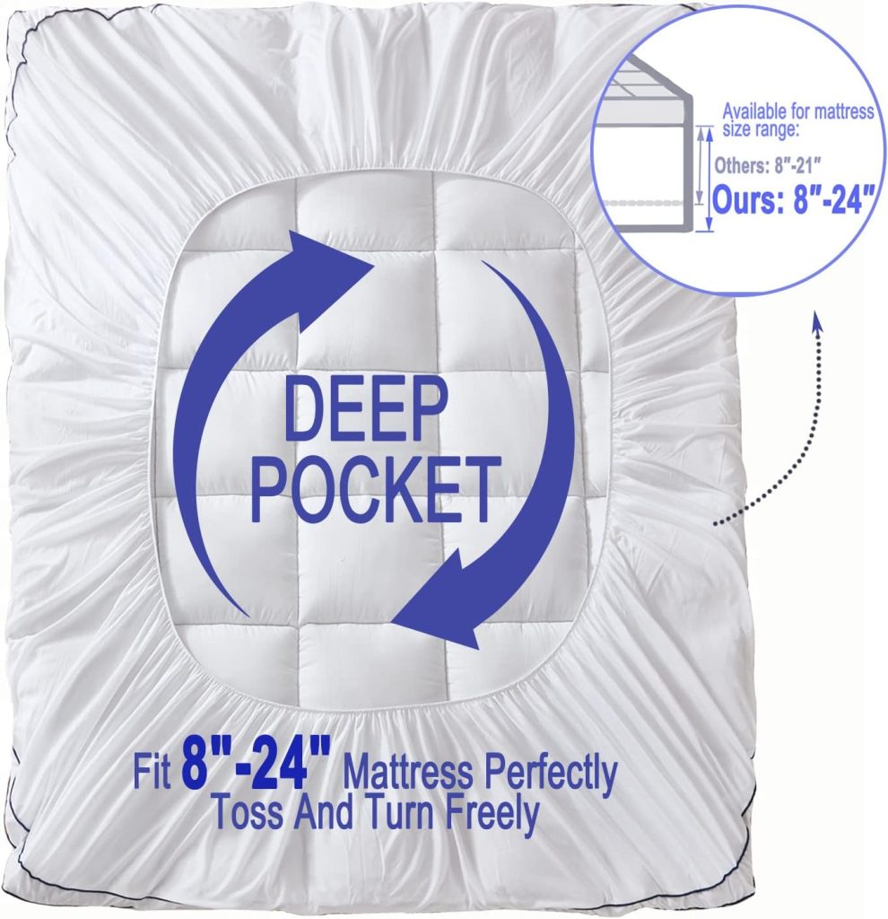SWTMERRY Queen Size Mattress Pad Topper - Extra Thick Quilted Fitted Mattress Protector Pillow Cotton Top with 21 Deep Pocket for 8-24 inches Mattress,Soft and Breathable Bed Topper Cover