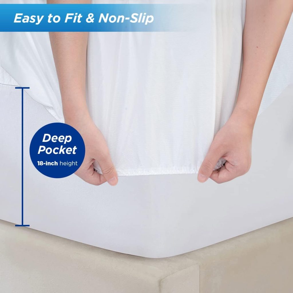 Waterproof Mattress Pad Protector 100% Organic Cotton Hypoallergenic Breathable Mattress Pad Cover, Deep Pocket, Vinyl Free White