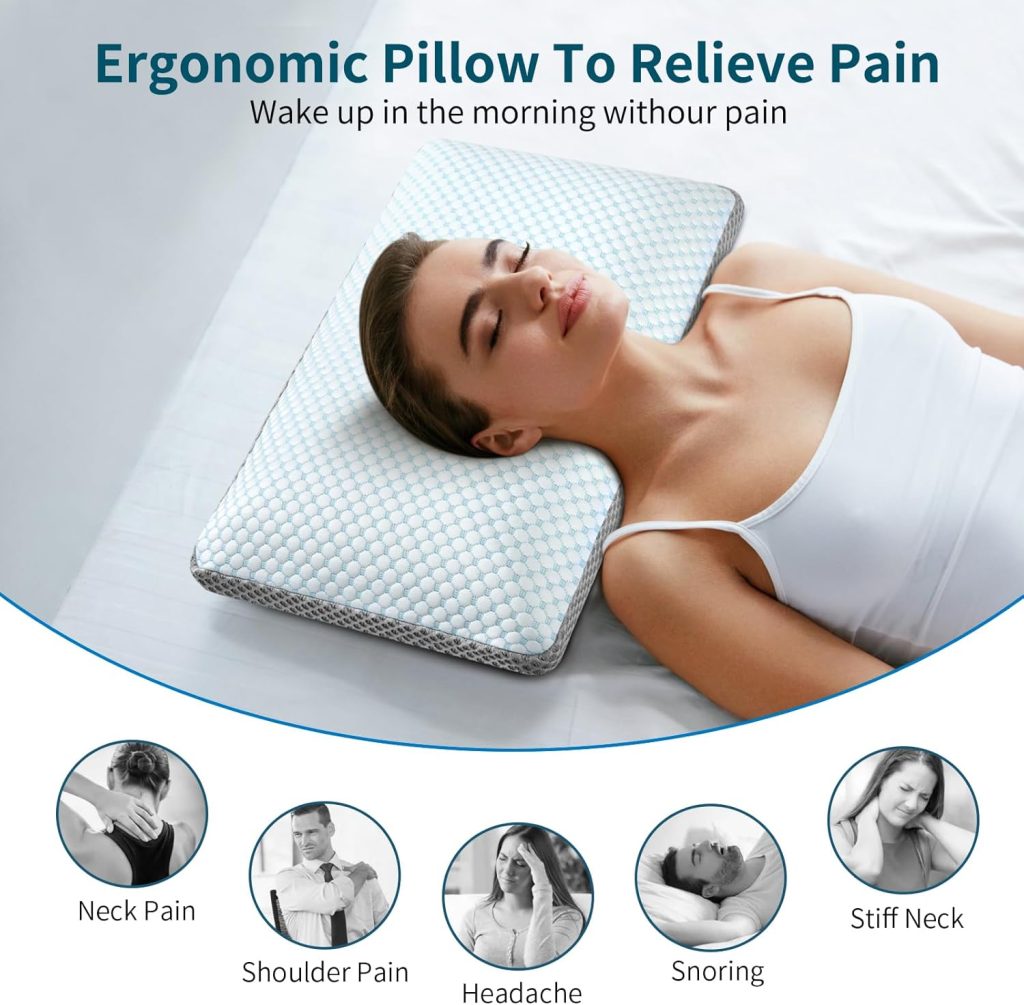 HAMYODO Memory Foam Pillows, Premium Bed Pillow with Dual-Sided Washable Cover, Breathable Foam Pillow Neck Pillow for Sleeping, Cooling Pillows for Side Back Sleepers, Sleeping Pillow for Adults