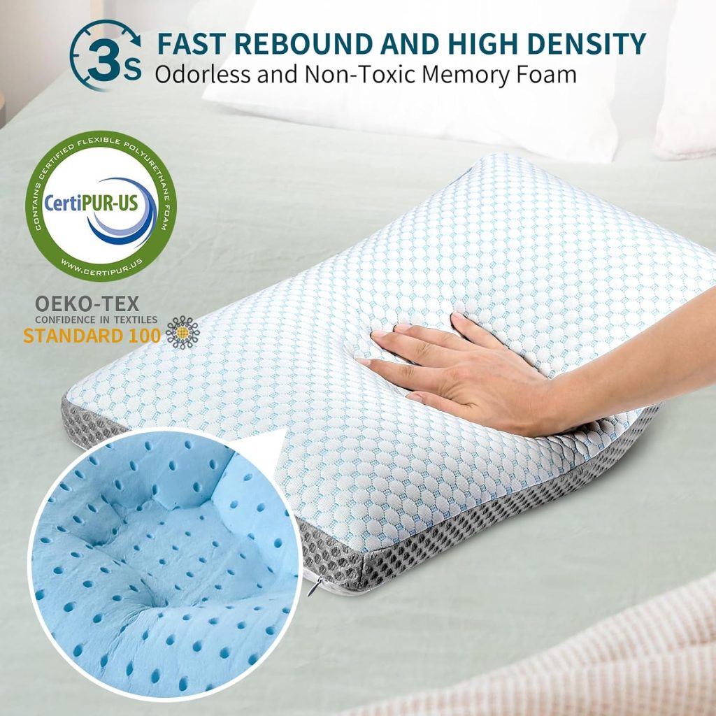 HAMYODO Memory Foam Pillows, Premium Bed Pillow with Dual-Sided Washable Cover, Breathable Foam Pillow Neck Pillow for Sleeping, Cooling Pillows for Side Back Sleepers, Sleeping Pillow for Adults