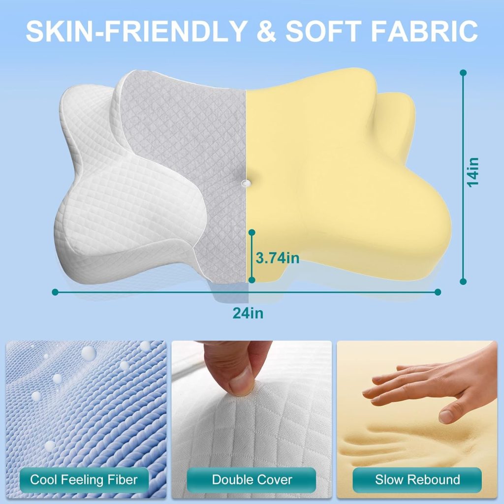 Neck Pillow, Cervical Pillow for Pain Relief, Memory Foam Pillows Sleeping, Adjustable Ergonomic Cooling Side, Back and Stomach Sleepers, Skin-friendly Design