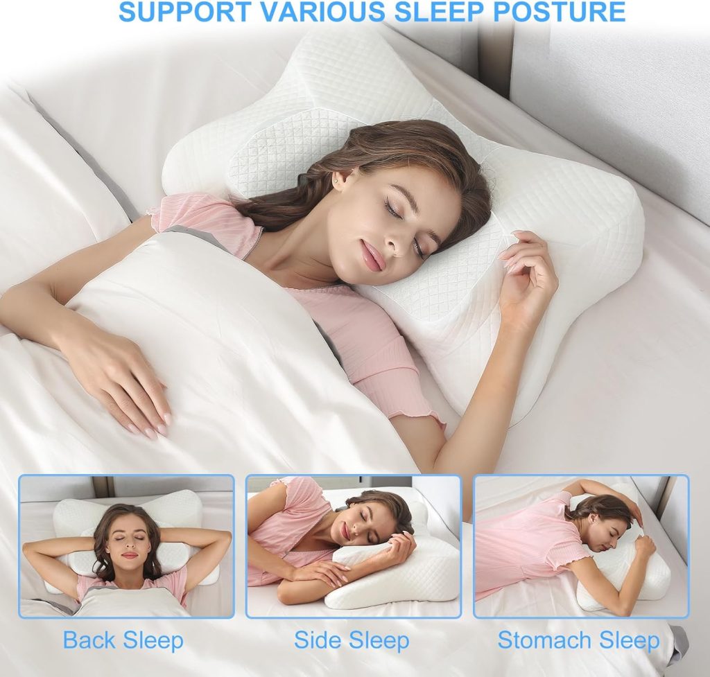 Neck Pillow, Cervical Pillow for Pain Relief, Memory Foam Pillows Sleeping, Adjustable Ergonomic Cooling Side, Back and Stomach Sleepers, Skin-friendly Design