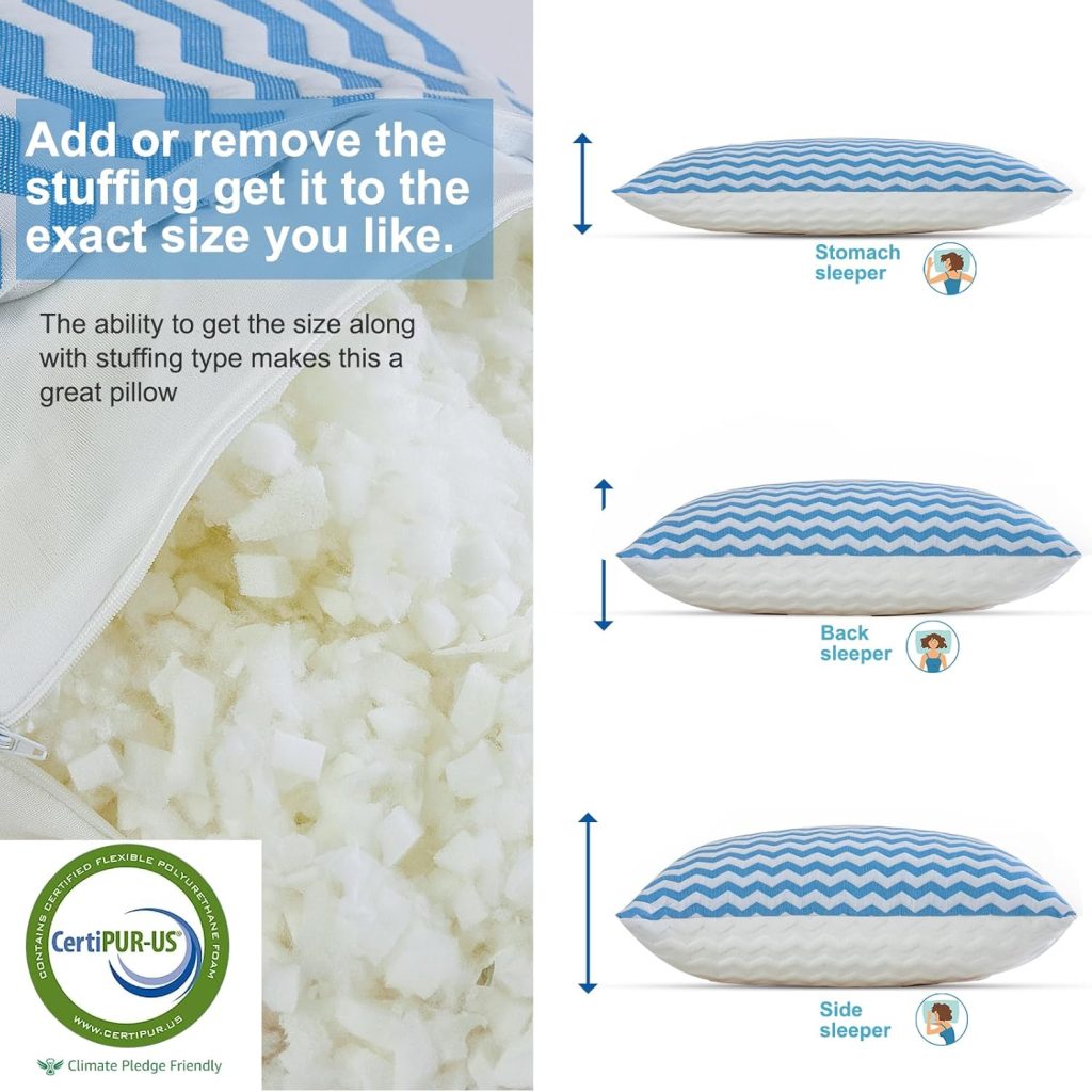 Pillows Queen Size for Bed - Adjustable Firm Pillow for Back Stomach and Side Sleeper - Shredded Memory Foam Cooling Pillow for Neck and Shoulder Pain with Washable Cover