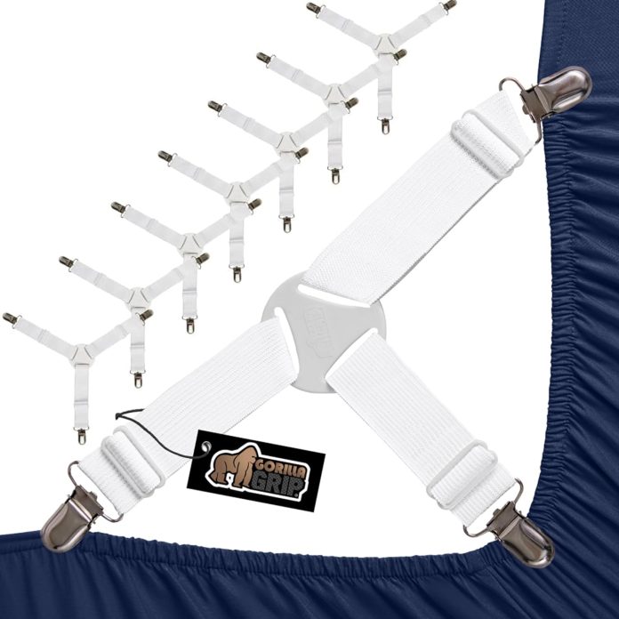 gorilla grip bed sheet straps adjustable elastic fasteners with metal clips keep in place fitted bedding holder easy ins
