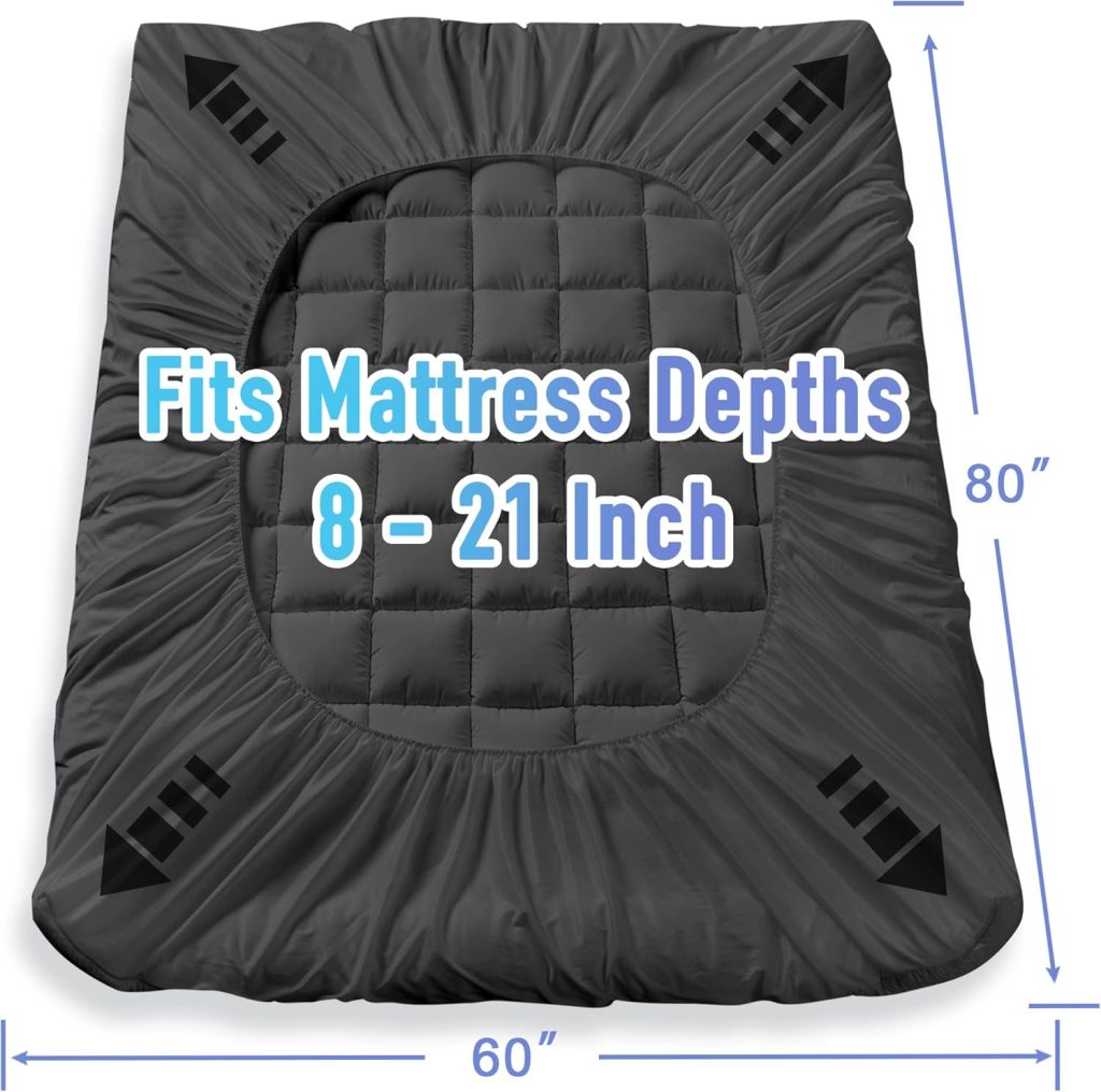 MATBEBY Bedding Quilted Fitted Full Mattress Pad Cooling Breathable Fluffy Soft Mattress Pad Stretches up to 21 Inch Deep, Full Size, White, Mattress Topper Mattress Protector