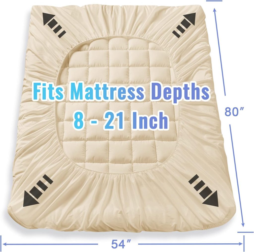 MATBEBY Bedding Quilted Fitted Full Mattress Pad Cooling Breathable Fluffy Soft Mattress Pad Stretches up to 21 Inch Deep, Full Size, White, Mattress Topper Mattress Protector