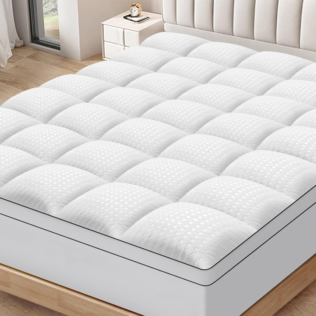 Queen Mattress Topper for Back Pain Extra Thick Mattress Pad Cover with 8-21 Inch Deep Pocket Pillow Top Mattress Topper Overfilled with Down Alternative, White