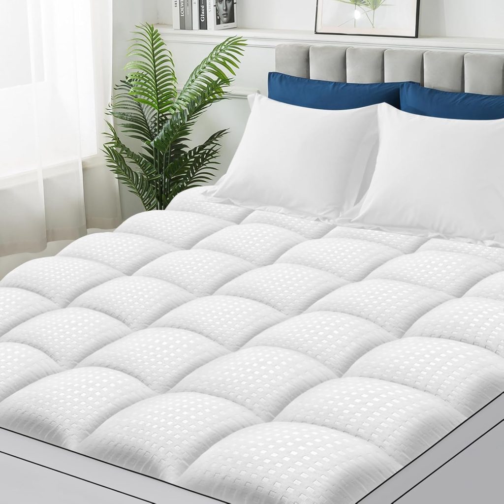 Queen Mattress Topper for Back Pain Extra Thick Mattress Pad Cover with 8-21 Inch Deep Pocket Pillow Top Mattress Topper Overfilled with Down Alternative, White