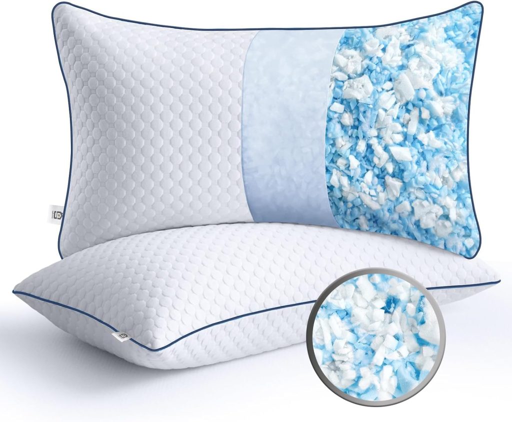 Shredded Memory Foam Pillows King Size Set of 2, King Pillows for Sleeping 2 Pack, Adjustable Firm Pillows for Side Back Stomach Sleepers, Washable Support Bed Pillows with Zipper Outcover