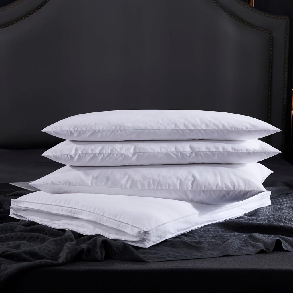 Three Geese Adjustable Layer Goose Feather Pillow,Assembled Bed Pillow,100% Soft Cotton Cover,Good for Side and Back Stomach Sleeper, Standard/Queen Size,Packaging Include 1 Pillow.