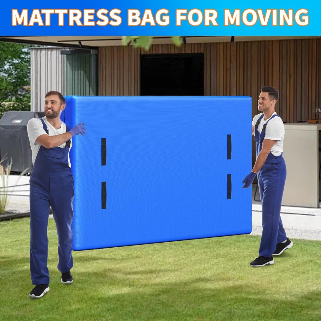 Acnusik Queen Mattress Bags for Moving and Storage, Reusable Heavy Duty Tarp Waterproof Queen Size Bed Mattress Cover, Zippered Mattress Protector with 8 Strong Handles, 82’’ Lx 63’’ W x 15’’ D