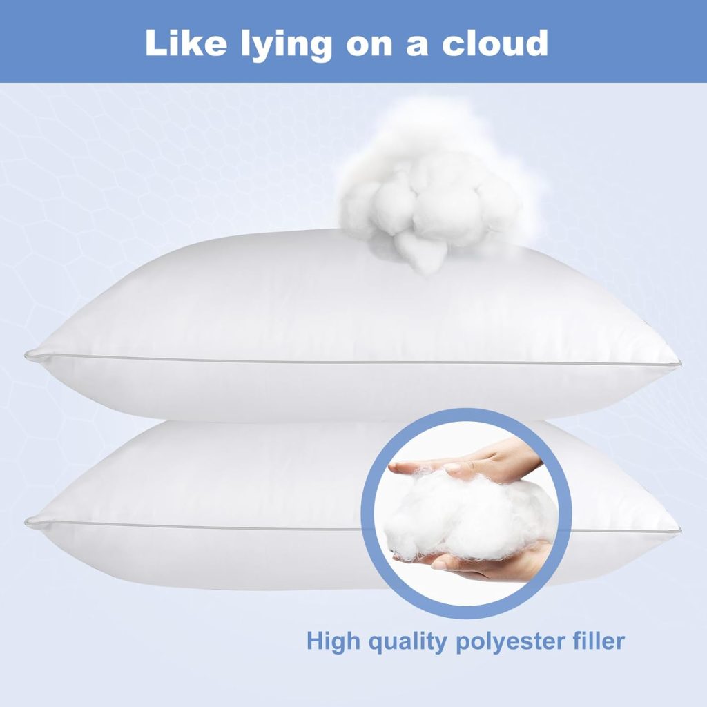 Bed Pillows for Sleeping Queen Size Set of 2 Pack Cooling Pillow Set of 2 for Side Back and Stomach Sleepers Down Alternative Filling Luxury Soft and Skin-Friendly