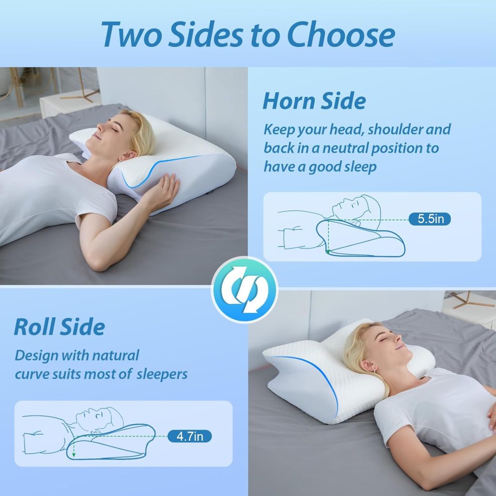 HOMCA Memory Foam Cervical Pillow, 2 in 1 Ergonomic Contour Orthopedic Pillow for Neck Pain, Contoured Support Pillows for Side Back Stomach Sleepers