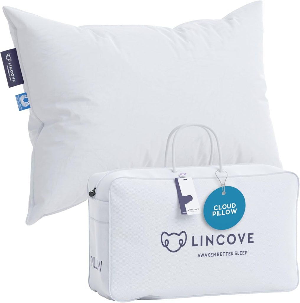 Lincove Cloud Natural Canadian White Down Luxury Sleeping Pillow - 625 Fill Power, 500 Thread Count Cotton Shell, Made in Canada, Standard - Soft, 1 Pack