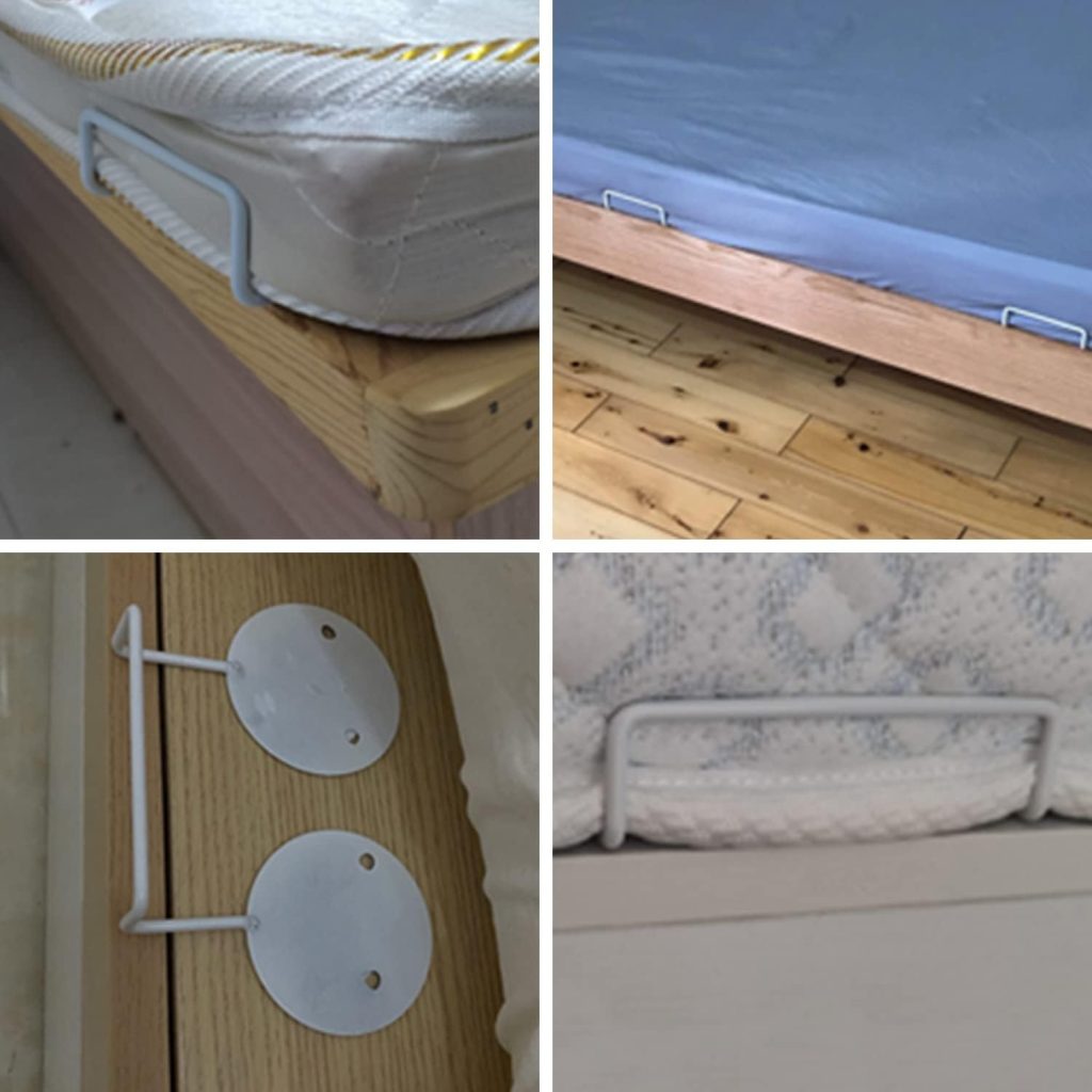 Mattress Slide Stopper, 4PCS Mattress Retainer Bar, Non Slip Mattress Gripper, Mattress Holder in Place Anti-Slip Baffle Fit for Most Wooden Bed Frames, Easy to Installation Metal Pad Gripper (White)