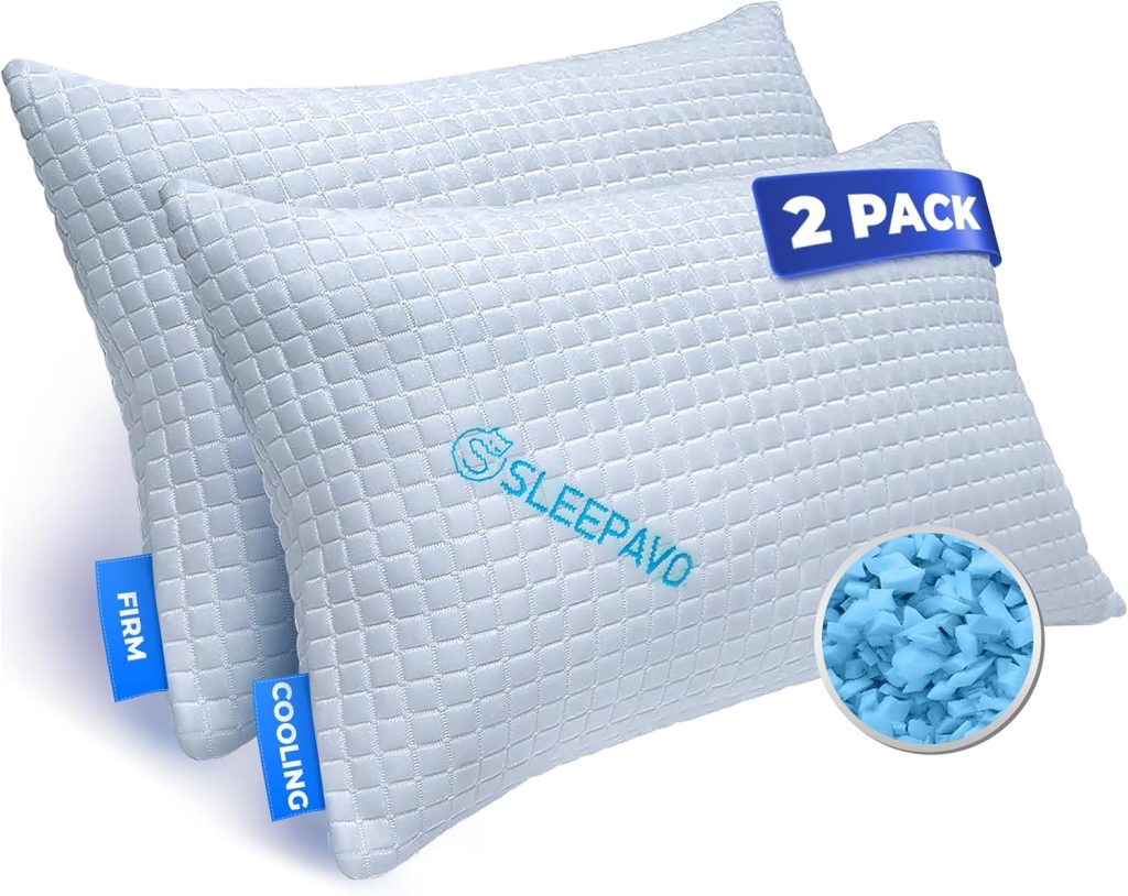 Sleepavo Shredded Memory Foam Pillows Queen Size Set of 2 - Extra Firm Bed Pillows Adjustable Queen Size Pillow for Side Sleeper, Back, Stomach -Soft Memory Foam Pillows 2 Pack Cooling Pillows for Bed