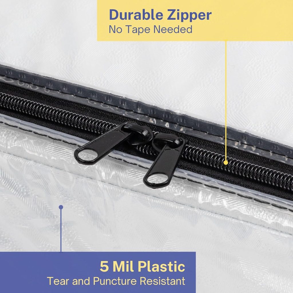 Crib Mattress Storage Bag with Zipper, 5 Mil Clear Plastic Cover for Moving, Includes Accessory Bags