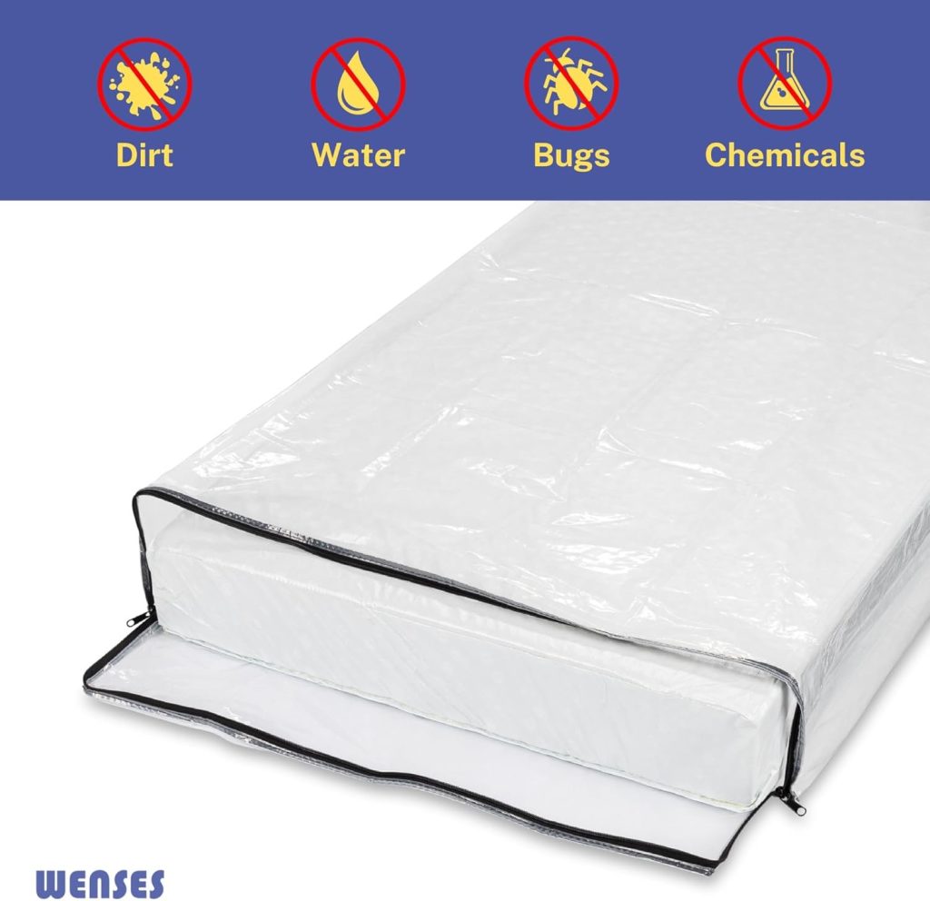 Crib Mattress Storage Bag with Zipper, 5 Mil Clear Plastic Cover for Moving, Includes Accessory Bags