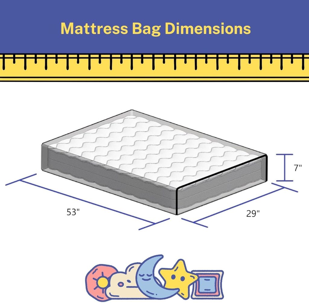 Crib Mattress Storage Bag with Zipper, 5 Mil Clear Plastic Cover for Moving, Includes Accessory Bags