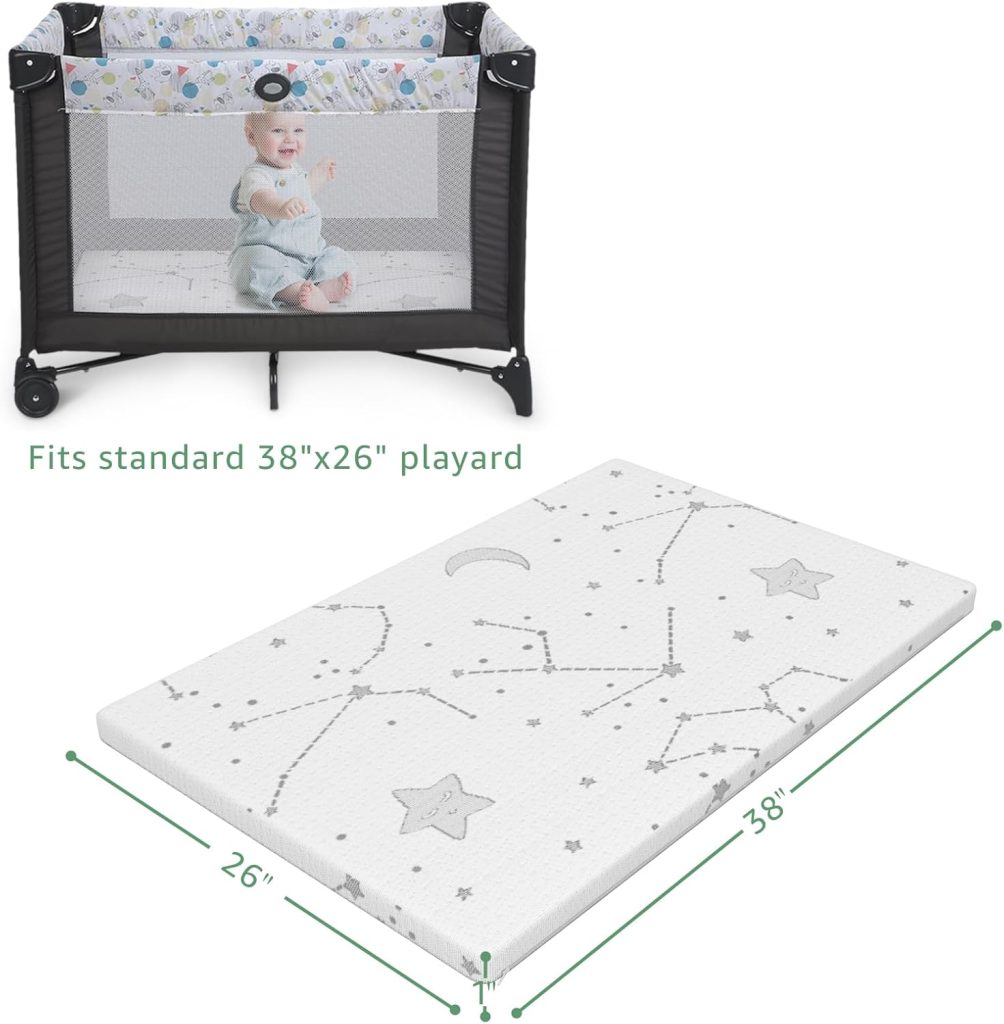 YENING Pack and Play Mattress Pad Baby Pack N Play Mattresses for Playpen and Playard with Washable Cover 38x26x1, 1 Pack