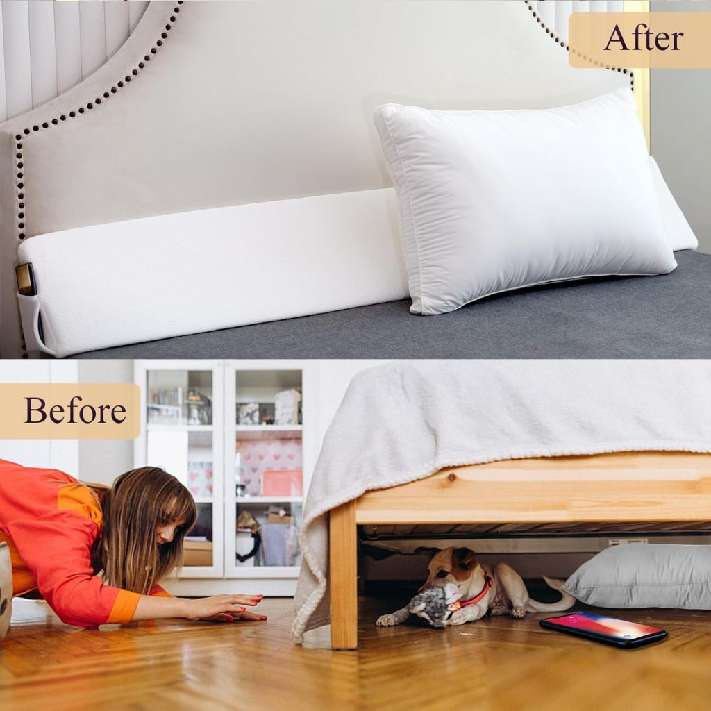 Queen Size(60x8x6) Bed Wedge Pillow for Headboard, Bed Gap Filler Close Gap(0-5.5) Between Mattress and Headboard/Wall, Triangle Bolster Pillow Wedge, No More Lost Your Pillows (White)