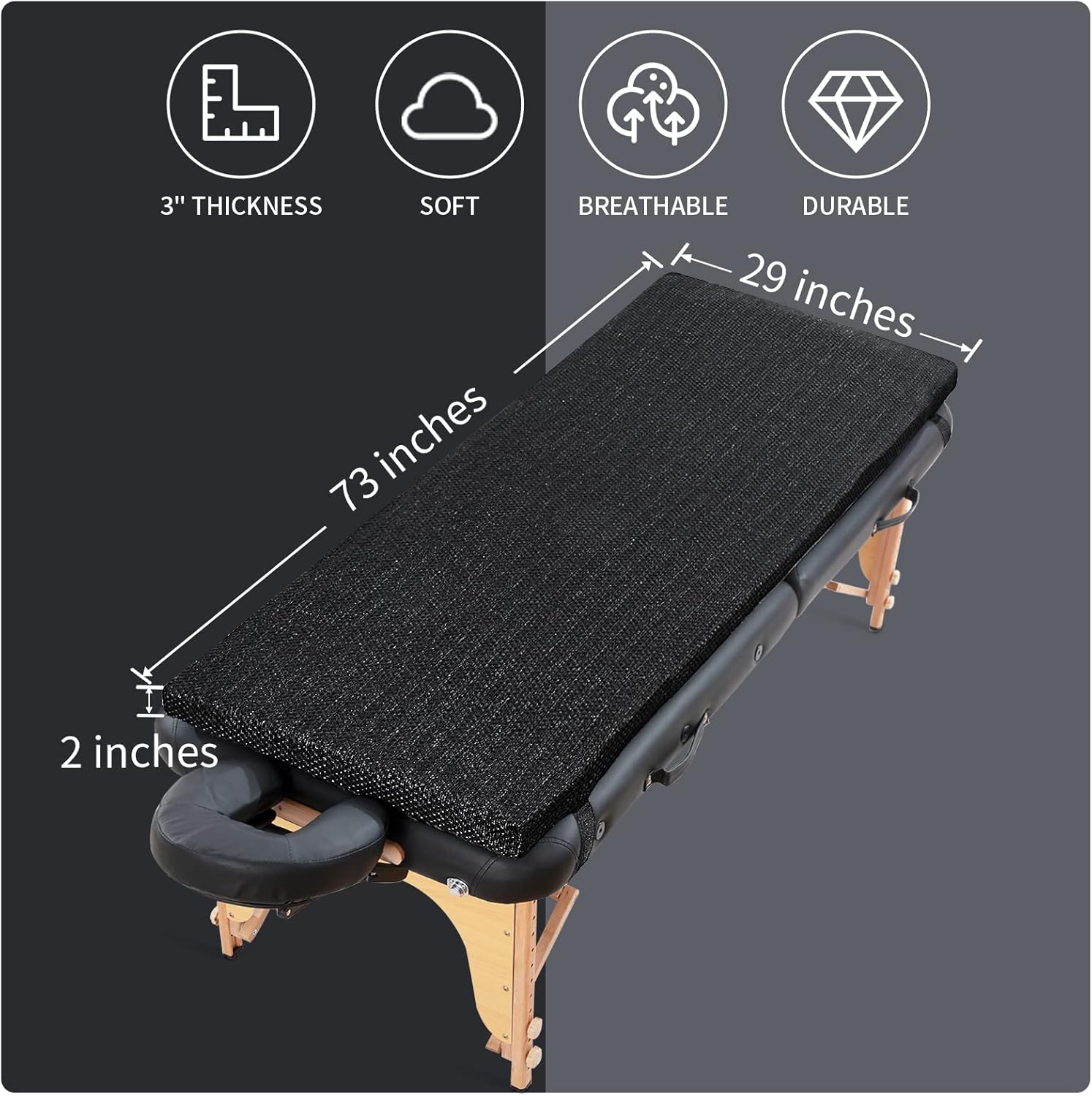 HOMBYS Memory Foam Massage Bed Mattress Topper with Removable Cover, Black Massage Table Mattress Topper with Elastic Bands, Non-Slip Lash Bed Cushion Only (Bed Not Included) HOMBYS Memory Foam Massage Bed Mattress Topper with Removable Cover, Black Massage Table Mattress Topper with Elastic Bands, Non-Slip Lash Bed Cushion Only (Bed Not Included)