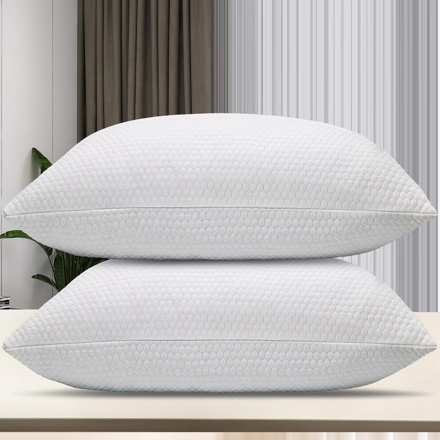 Nctoberows Bed Pillows for Sleeping, Shredded Memory Foam Pillows Standard Size Set of 2 Pack Adjustable Cooling Pillows for Side and Back Sleeper with Washable Removable Cover. Nctoberows Bed Pillows for Sleeping, Shredded Memory Foam Pillows Standard Size Set of 2 Pack Adjustable Cooling Pillows for Side and Back Sleeper with Washable Removable Cover.