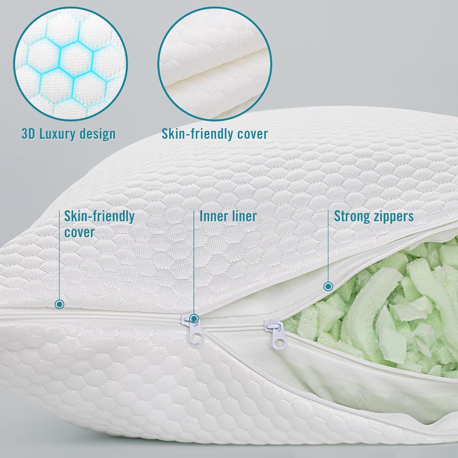 Nctoberows Bed Pillows for Sleeping, Shredded Memory Foam Pillows Standard Size Set of 2 Pack Adjustable Cooling Pillows for Side and Back Sleeper with Washable Removable Cover. Nctoberows Bed Pillows for Sleeping, Shredded Memory Foam Pillows Standard Size Set of 2 Pack Adjustable Cooling Pillows for Side and Back Sleeper with Washable Removable Cover.