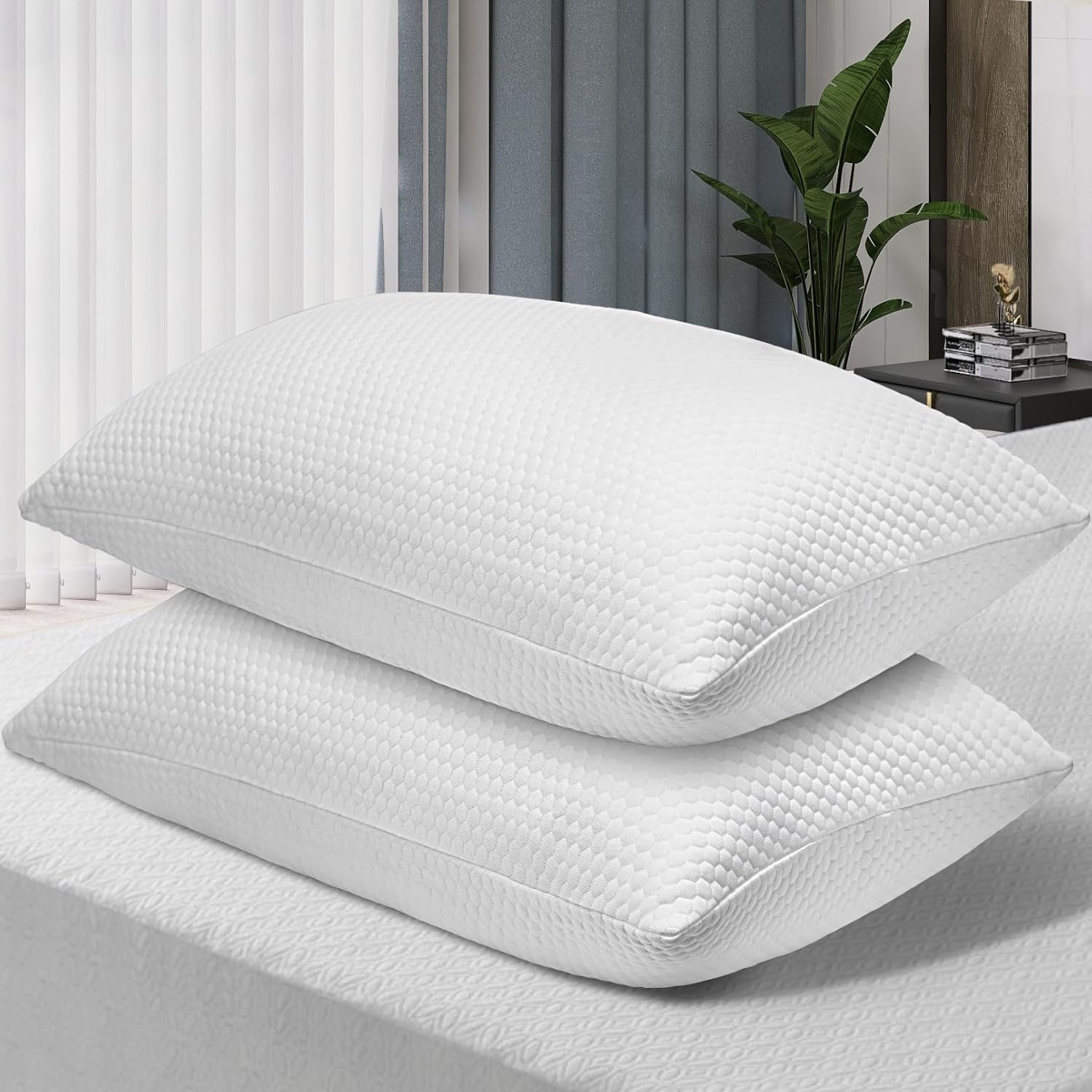 Nctoberows Bed Pillows for Sleeping, Shredded Memory Foam Pillows Standard Size Set of 2 Pack Adjustable Cooling Pillows for Side and Back Sleeper with Washable Removable Cover. Nctoberows Bed Pillows for Sleeping, Shredded Memory Foam Pillows Standard Size Set of 2 Pack Adjustable Cooling Pillows for Side and Back Sleeper with Washable Removable Cover.