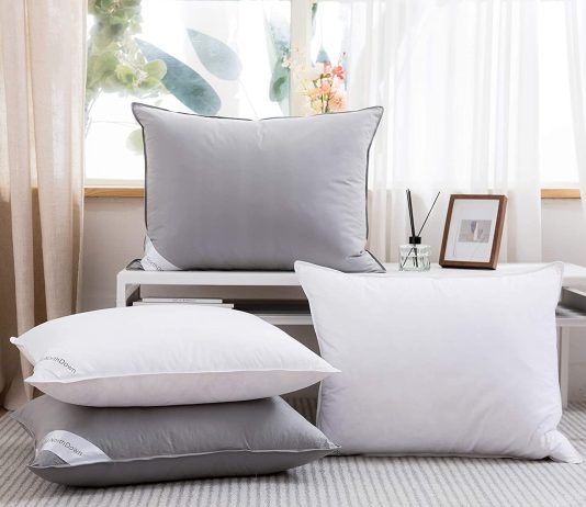 Goose Down Feather Pillows Hotel Collection Bed Pillow for Sleeping,100% Cotton Fabric, Good for Side and Back Stomach Sleeper Standard Size (1 Pack, White)