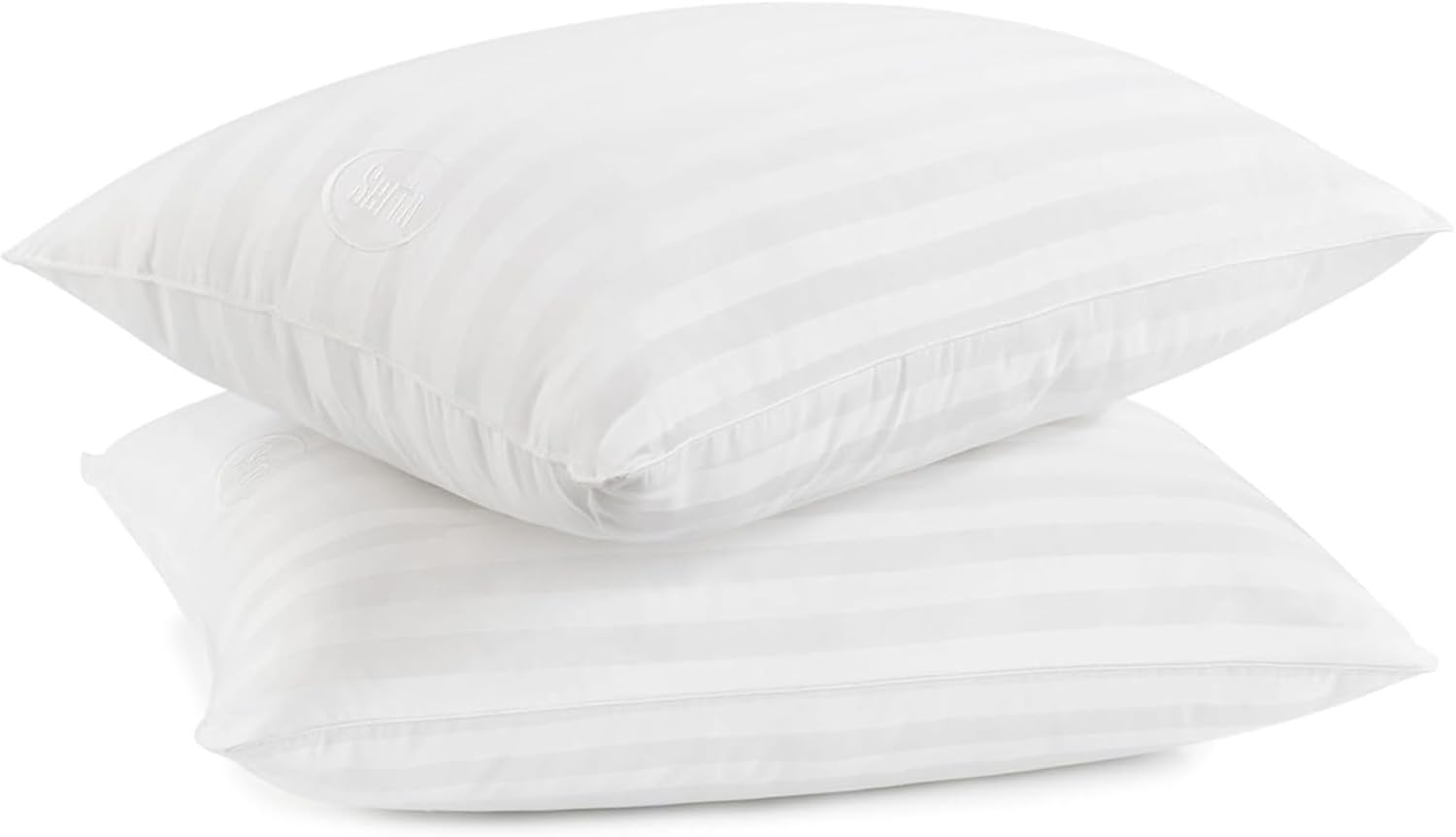 Serta Wont Go Flat Standard/Queen Size Set of Down Alternative Bed Pillows, Extra Life Foam Core with Medium Support, Perfect for Back, Stomach or Side Sleepers, White Serta Wont Go Flat Standard/Queen Size Set of Down Alternative Bed Pillows, Extra Life Foam Core with Medium Support, Perfect for Back, Stomach or Side Sleepers, White